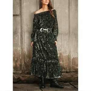 Anthropologie Smocked Off-Shoulder Velvet Maxi Dress